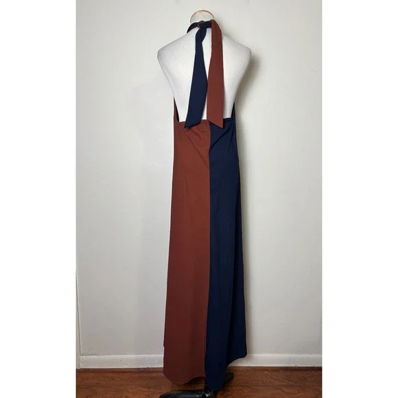 Tuckernuck D'Amore Halter Maxi Dress XS Twisted Neck Colorblock Minimal Chic - Picture 2 of 11